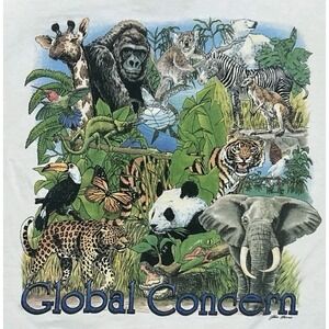 Vintage 90s Nature Global Concern Jungle T Shirt Men's Large White Single Stitch